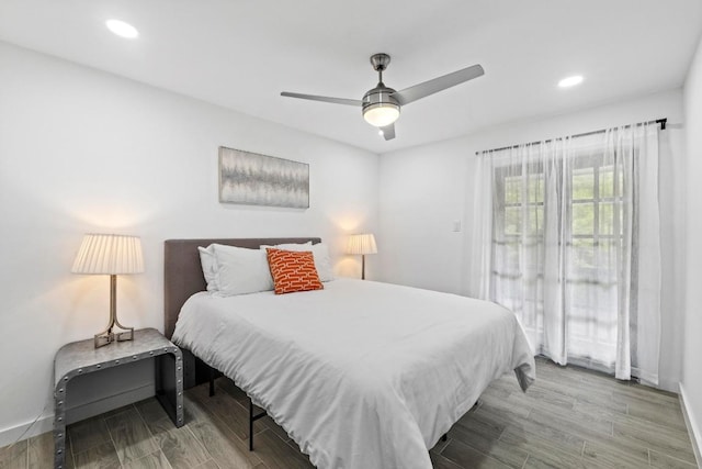 3520 Highland View Dr, Austin, TX 78731 - bedroom with wood finished floors, recessed lighting, and ceiling fan