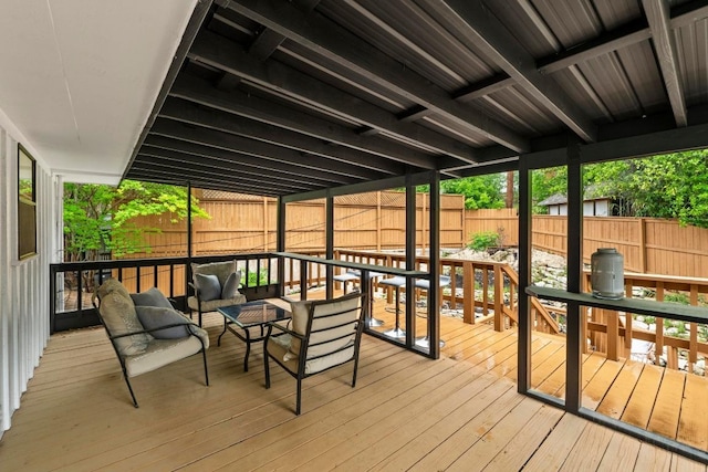 3520 Highland View Dr, Austin, TX 78731 - wooden terrace with a fenced backyard and outdoor lounge area