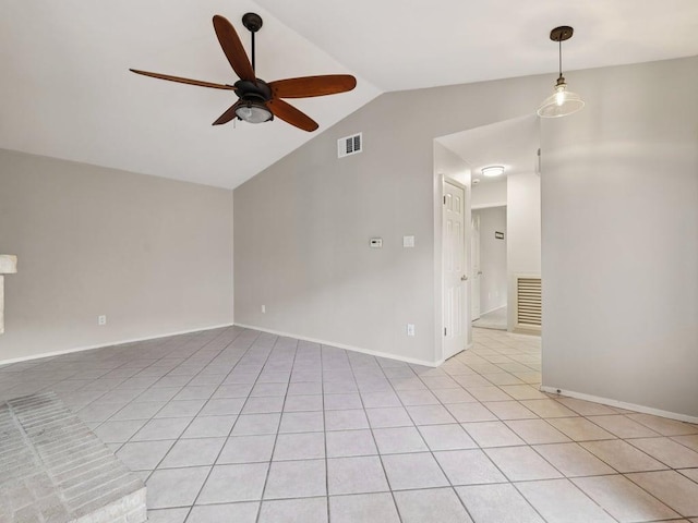 11608 Norwegian Wood Dr, Austin, TX 78758 - empty room with ceiling fan, vaulted ceiling, and light tile patterned flooring