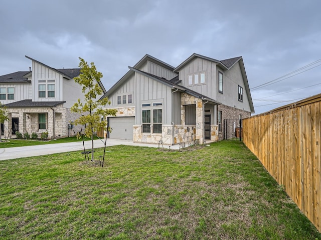 2800 Sebring Cir, Austin, TX 78747 - modern farmhouse style home with board and batten siding, concrete driveway, a garage, and stone siding
