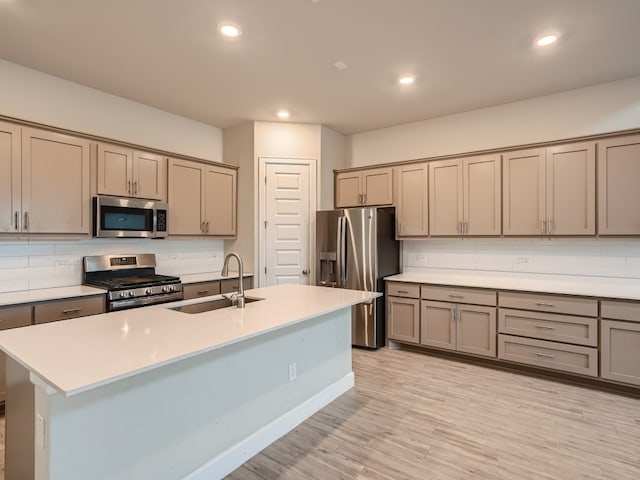 2800 Sebring Cir, Austin, TX 78747 - kitchen with stainless steel appliances, decorative backsplash, gray cabinets, light countertops, and recessed lighting
