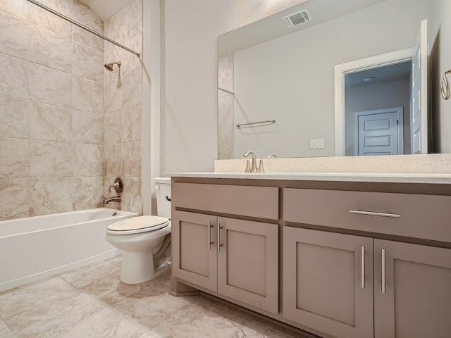 2800 Sebring Cir, Austin, TX 78747 - bathroom with vanity, shower / bathtub combination, and marble look tiles