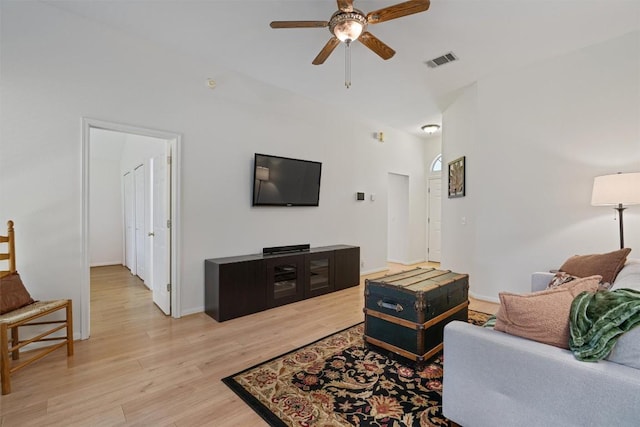 208 Meadowside Dr, Hutto, TX 78634 - living room featuring a ceiling fan and light wood-style flooring