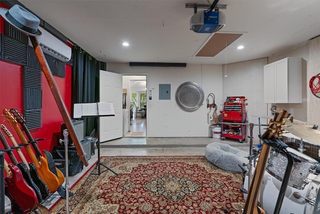 208 Meadowside Dr, Hutto, TX 78634 - garage with a garage door opener, electric panel, and recessed lighting