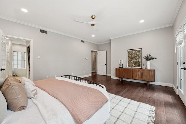 7204 Guava Cv, Austin, TX 78750 - bedroom with wood finished floors, multiple windows, recessed lighting, a ceiling fan, and ornamental molding