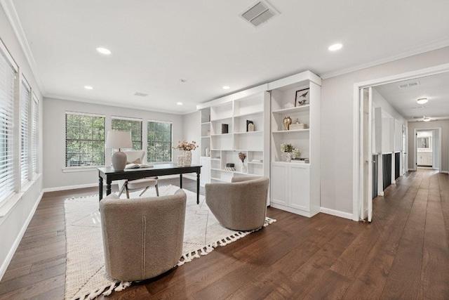 7204 Guava Cv, Austin, TX 78750 - office space featuring crown molding, wood-type flooring, and recessed lighting