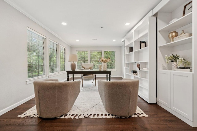 7204 Guava Cv, Austin, TX 78750 - office space featuring crown molding, dark wood-type flooring, and recessed lighting