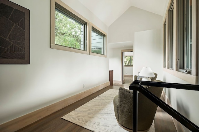 913 Christopher St, Austin, TX 78704 - hallway featuring wood finished floors and vaulted ceiling