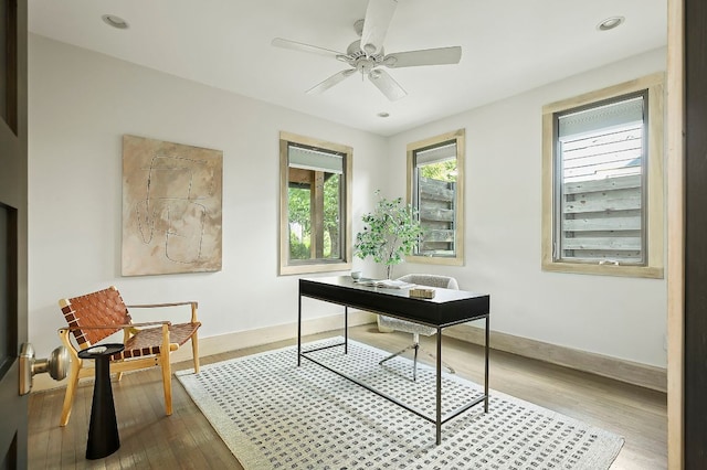 913 Christopher St, Austin, TX 78704 - office featuring wood finished floors, ceiling fan, and recessed lighting