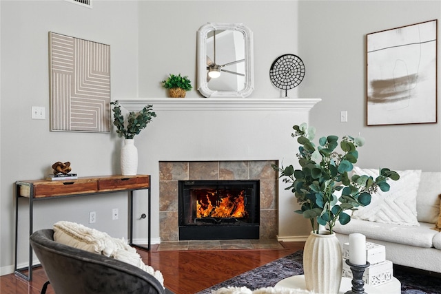 12007 Sky W Dr, Austin, TX 78758 - living room featuring a fireplace and wood finished floors
