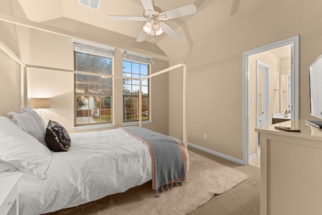 12417 Mediterra Pl, Austin, TX 78732 - bedroom featuring carpet flooring, a ceiling fan, and vaulted ceiling