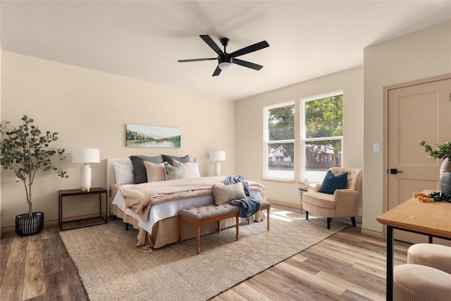417 S Blanco St, Lockhart, TX 78644 - bedroom with light wood-type flooring and ceiling fan