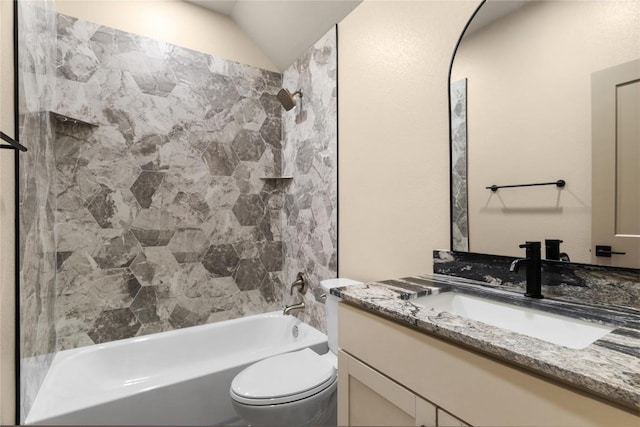 417 S Blanco St, Lockhart, TX 78644 - full bathroom with vanity, bathing tub / shower combination, and lofted ceiling