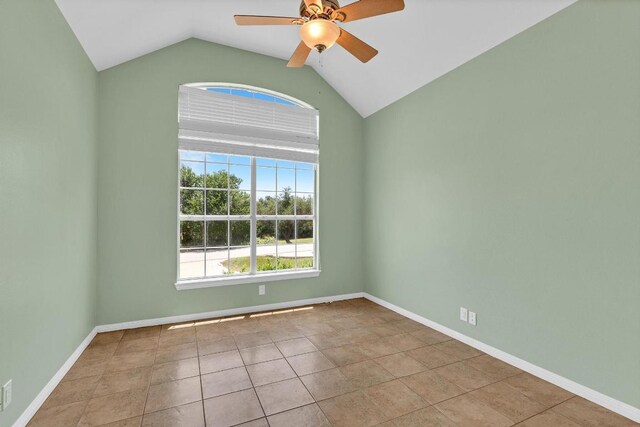 207 Golf Crest Ln, Lakeway, TX 78734 - unfurnished room featuring ceiling fan, vaulted ceiling, and tile patterned floors