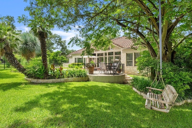 9 Heatherbloom Ln, The Hills, TX 78738 - view of grassy yard featuring a patio