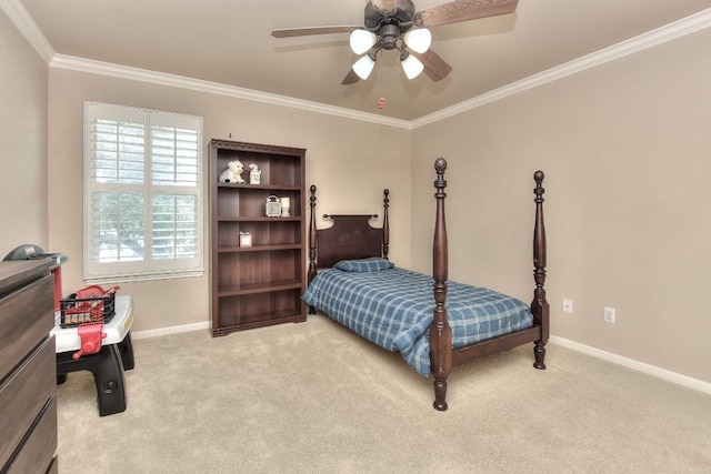 1108 Ritter Dr, Cedar Park, TX 78613 - bedroom featuring crown molding, light carpet, and a ceiling fan