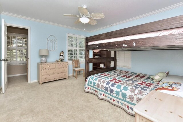1108 Ritter Dr, Cedar Park, TX 78613 - carpeted bedroom with ornamental molding and ceiling fan