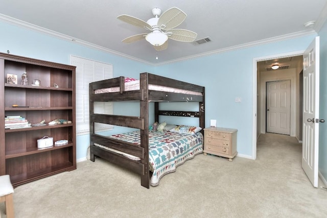 1108 Ritter Dr, Cedar Park, TX 78613 - bedroom with ornamental molding, carpet flooring, and a ceiling fan