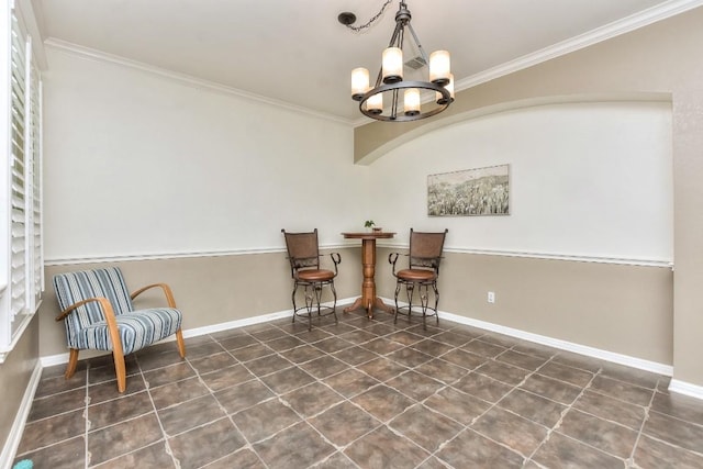 1108 Ritter Dr, Cedar Park, TX 78613 - sitting room with a chandelier, ornamental molding, and dark tile patterned floors