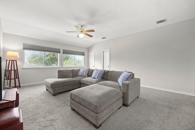 7900 Monona Ave, Austin, TX 78717 - carpeted living room featuring a ceiling fan and lofted ceiling