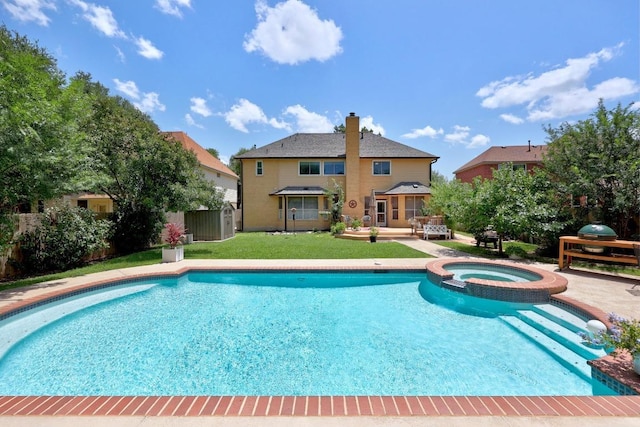 7900 Monona Ave, Austin, TX 78717 - view of pool featuring a pool with connected hot tub, a gazebo, a lawn, a patio area, and a storage unit