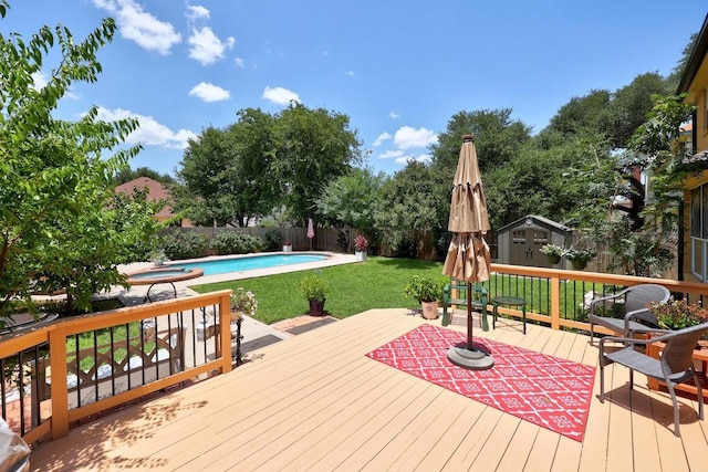 7900 Monona Ave, Austin, TX 78717 - deck featuring a fenced backyard and a storage shed