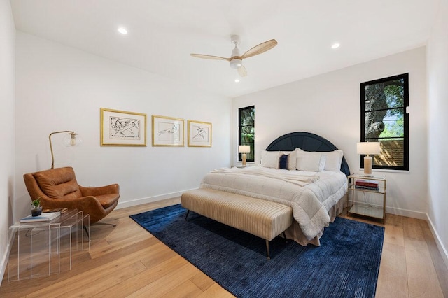 2517 Great Oaks Pkwy, Austin, TX 78756 - bedroom featuring multiple windows, light wood-type flooring, recessed lighting, and a ceiling fan