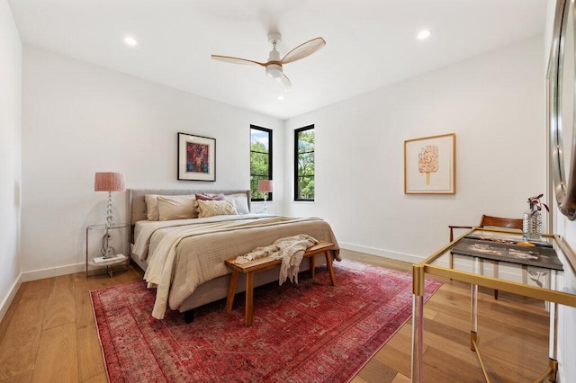 2517 Great Oaks Pkwy, Austin, TX 78756 - bedroom with light wood-style flooring, recessed lighting, and ceiling fan
