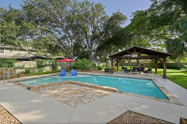 2400 Muirfield Cir, Austin, TX 78747 - view of pool with a gazebo, a patio, and a fenced backyard