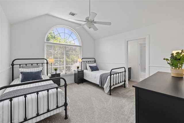11235 Tracton Ln, Austin, TX 78739 - bedroom with multiple windows, light colored carpet, lofted ceiling, and ceiling fan