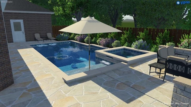 11235 Tracton Ln, Austin, TX 78739 - view of swimming pool with a patio area, a fenced backyard, and a pool with connected hot tub