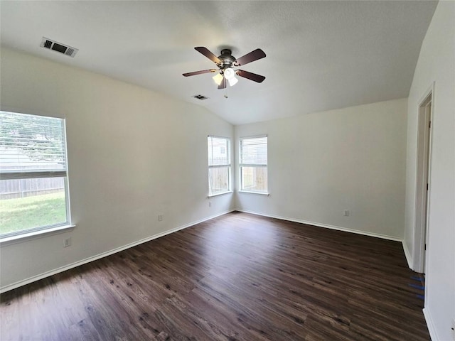 707 Johnny Bench, Round Rock, TX 78665 - unfurnished room with dark wood-style floors, ceiling fan, and lofted ceiling