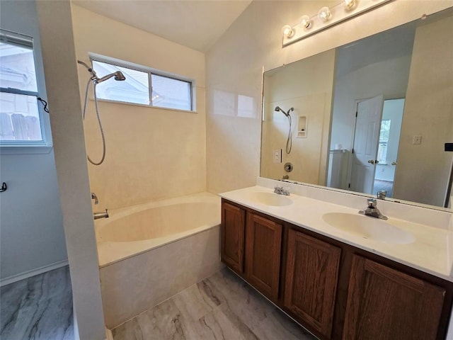 707 Johnny Bench, Round Rock, TX 78665 - full bathroom with shower / bathtub combination, double vanity, and marble finish floors