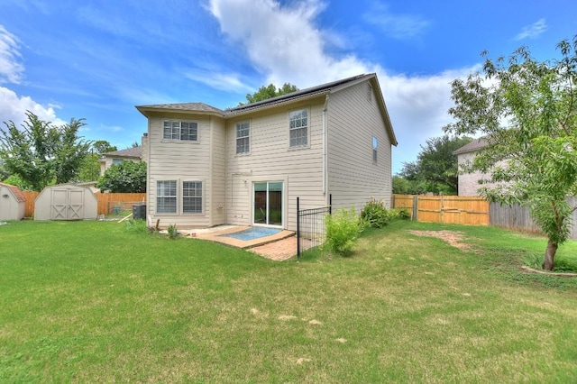 1401 Balsam Way, Round Rock, TX 78665 - rear view of property featuring a shed, a fenced backyard, and a patio area