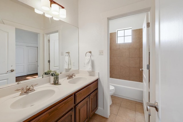 102 Rivulet Ln, Austin, TX 78738 - full bath featuring double vanity, tile patterned floors, and bathtub / shower combination