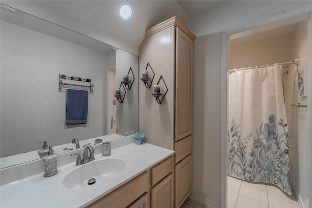 11811 Arabian Trl, Austin, TX 78759 - full bathroom featuring vanity, tile patterned floors, and curtained shower