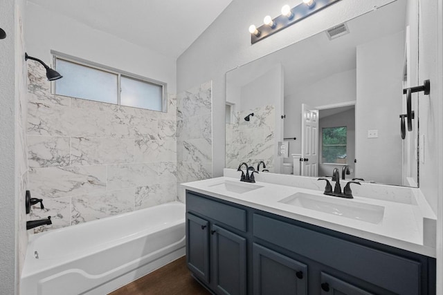8943 W Hove Loop, Austin, TX 78749 - bathroom with double vanity, plenty of natural light, and  shower combination