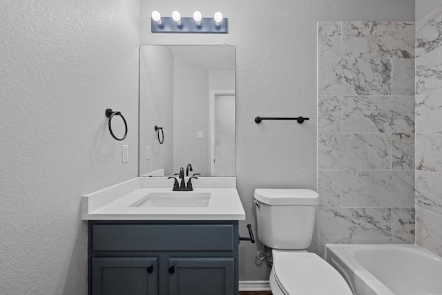 8943 W Hove Loop, Austin, TX 78749 - full bath with vanity, a textured wall, and tub / shower combination
