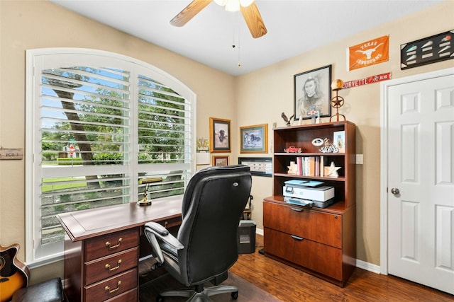 5100 Hadle Cv, Austin, TX 78730 - office space with dark wood-style floors and ceiling fan