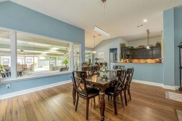 307 N Rainbow Bridge Dr, Cedar Park, TX 78613 - dining room with hardwood / wood-style flooring, a ceiling fan, and vaulted ceiling