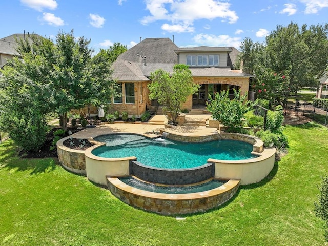 908 Lakewood Hills Ter, Austin, TX 78732 - rear view of house featuring a shingled roof and an outdoor pool