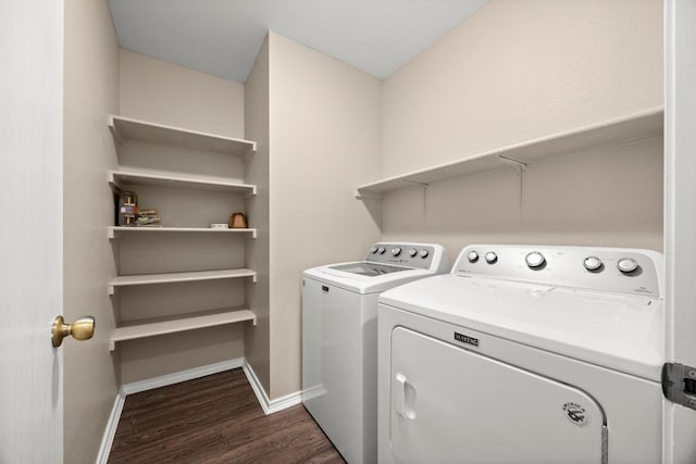 13620 Merseyside Dr, Pflugerville, TX 78660 - laundry area with washing machine and clothes dryer and dark wood-style floors