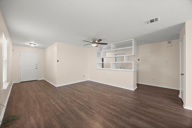 13620 Merseyside Dr, Pflugerville, TX 78660 - unfurnished living room featuring dark wood finished floors and ceiling fan