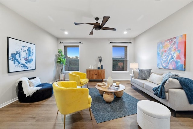 128 Big Sky Cv, Austin, TX 78737 - living room with wood finished floors, recessed lighting, and a ceiling fan