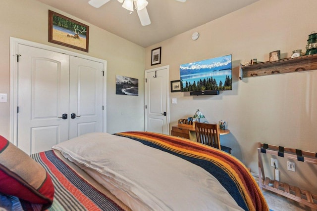157 Old Firetower Rd, Bastrop, TX 78602 - bedroom with a closet and a ceiling fan