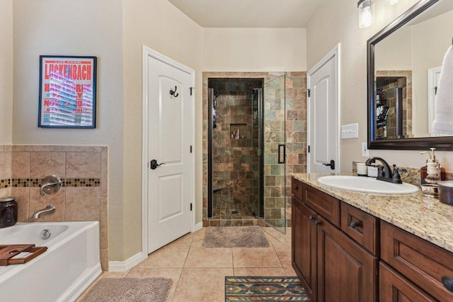 157 Old Firetower Rd, Bastrop, TX 78602 - bathroom featuring vanity, a shower stall, a bath, and tile patterned floors