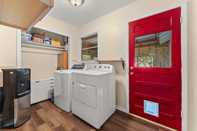 1215 Bois Darc St, Lockhart, TX 78644 - laundry area with separate washer and dryer, wood finished floors, and plenty of natural light