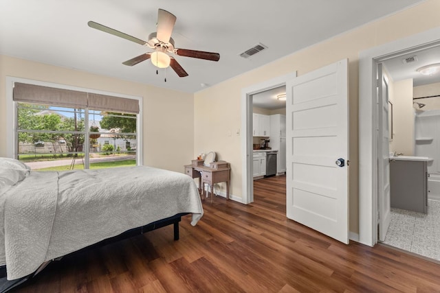 1215 Bois Darc St, Lockhart, TX 78644 - bedroom featuring wood finished floors and ceiling fan