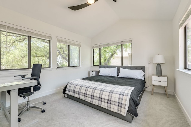 6904 Rusty Fig Dr, Austin, TX 78750 - bedroom featuring light colored carpet, an office area, lofted ceiling, and ceiling fan