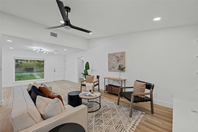 5809 Cherry Creek Dr, Austin, TX 78745 - living room with light wood-type flooring, recessed lighting, and a ceiling fan
